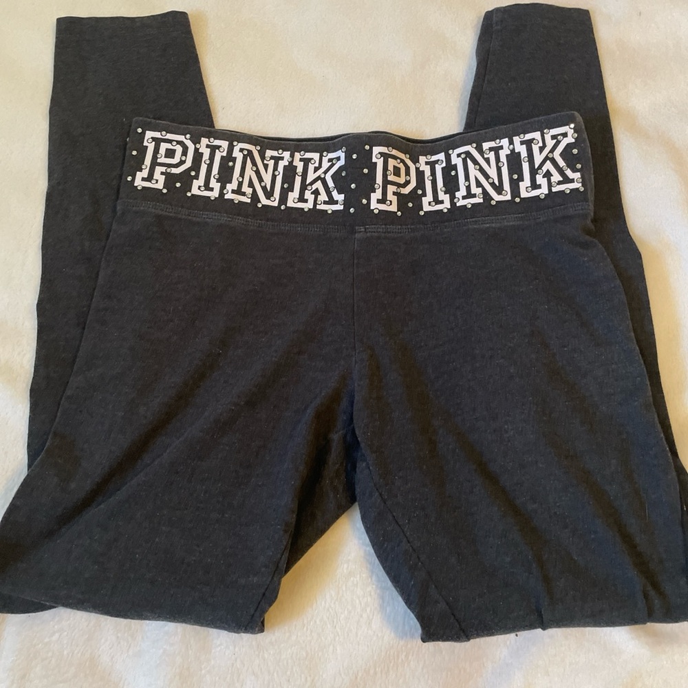 Victoria's Secret bling Dark Gray Leggings with PINK Logo